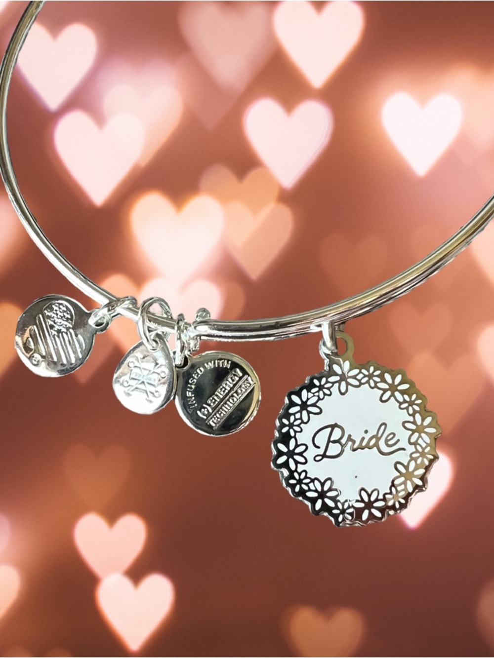 Bride Silver Tone Charm Bangle Bracelet by Alex + Ani - Picture 3 of 5